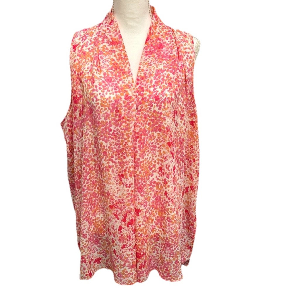 Floral & Ivy Macys Blouse 2X Bold‎ Colors Floral Sleeveless Pleated Side Slits